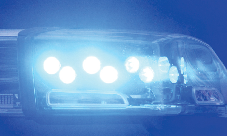 Blue lights on an emergency services vehicle.